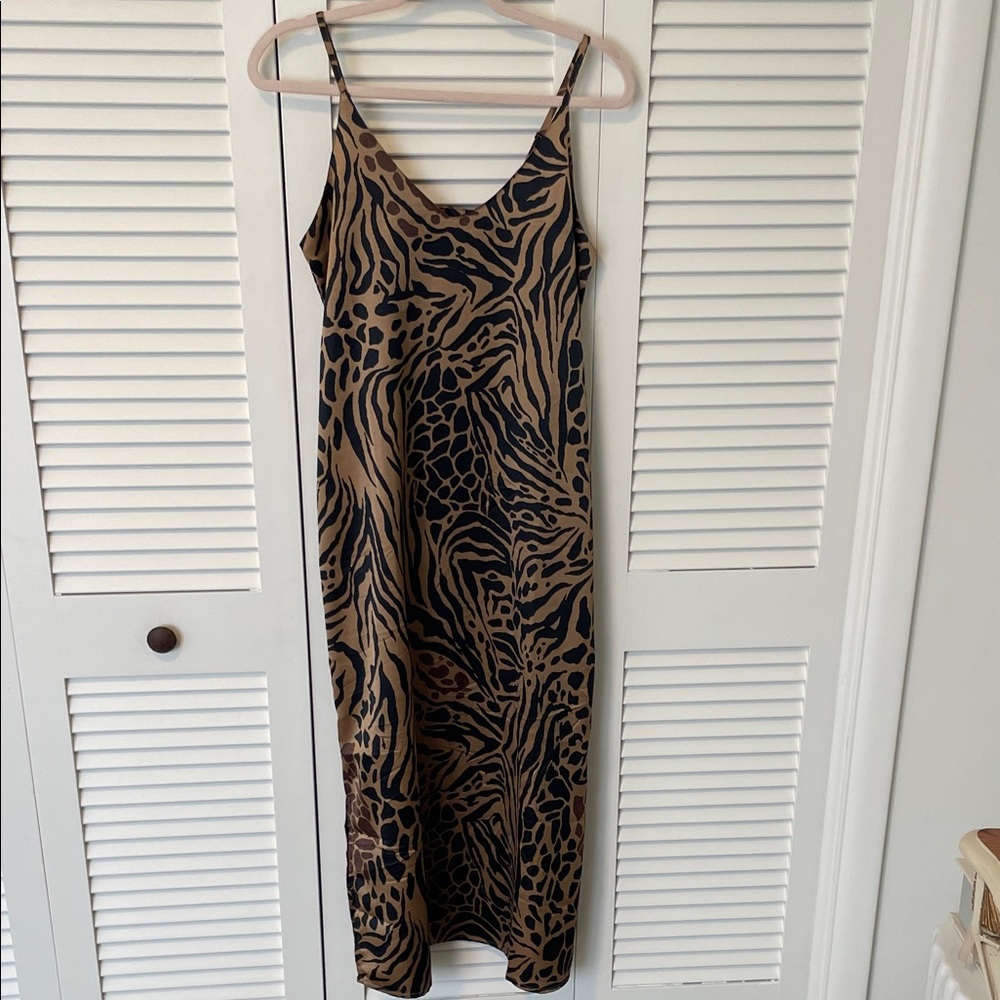 NWT Lolita Slip Maxi Dress in Brown and Black Animal Print
